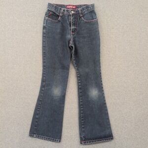 Zana Di Girls Flare Jeans Size‎ 12 Blue Denim Pink Stitching Whiskering Casual